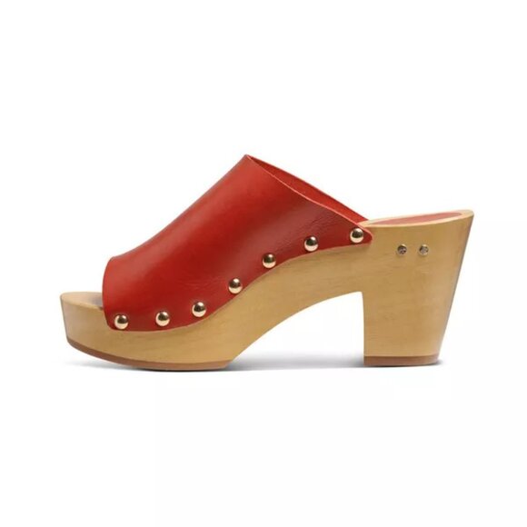 NEW BEEK BEEK Made In Brazil Leather Peacock Heels in red  925 7t3 - Picture 2 of 10